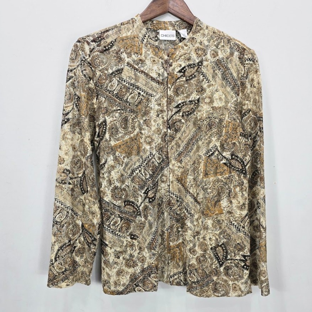 Vtg 90s Y2K Chico's Top L Paisley Fairy‎ Romantic Whimiscal Forest Fall Sheer